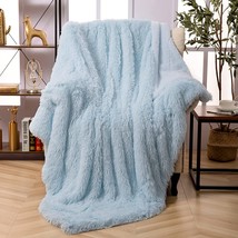 Faux Fur Throw Blanket, Super Soft Lightweight Shaggy Fuzzy, Light Blue, 51&quot;X63&quot; - £29.56 GBP