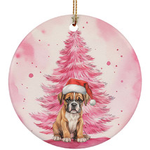Cute Boxer Puppy Dog Pink Winter Ornament Ceramic Christmas Gift Tree Decor - £11.86 GBP