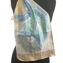 Beautiful Textured Polyester Scarf w/ Blue &amp; Tan Floral Print 11 x 52 - £6.09 GBP