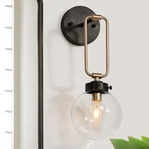 LNC Wall Light 1-Light Black &amp; Brass Wall Sconce Light with Clear Glass Shade - £49.30 GBP