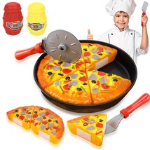 11 PCS Pizza Party Toy Play Set for Kids, Pizza Pie Pretend Play Food - Slice an - £23.44 GBP