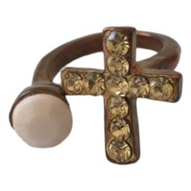 Handmade Cross Ring Rhinestone Brass Goth Religious Open Sz 5.5 or 6 Victorian  - £14.21 GBP