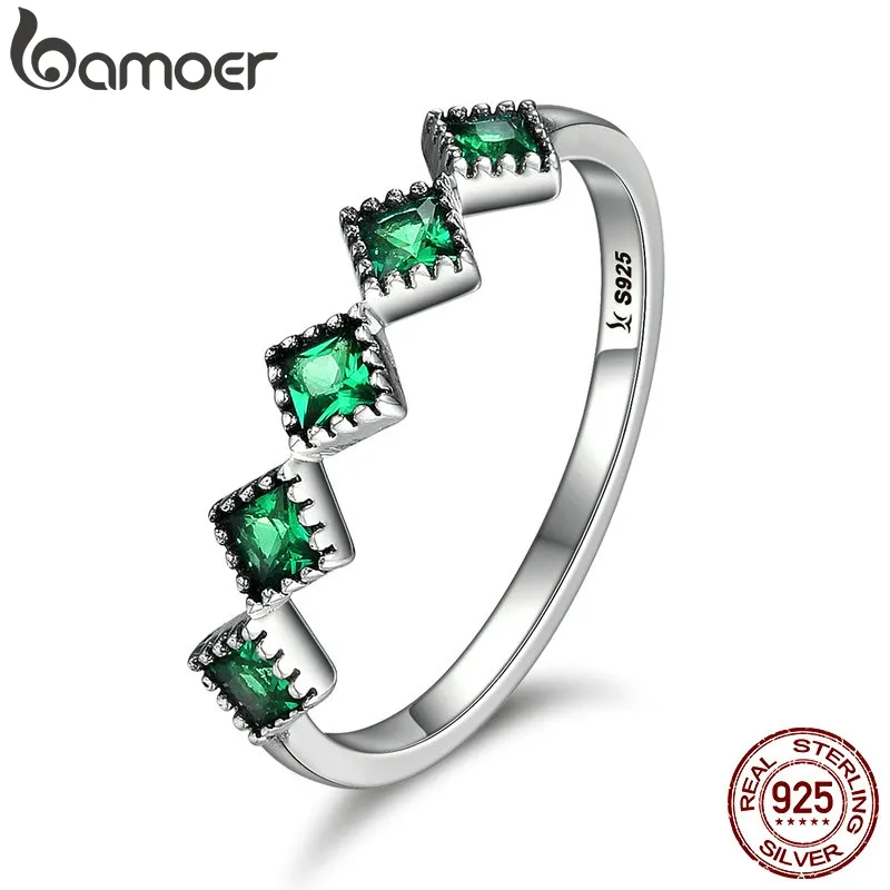 High Quality 925 Sterling Silver Stackable Square Green CZ Finger Rings for Wome - $23.10