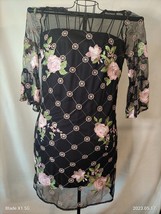 Size 10 Floral Dress Black Pink Sheer Madison Leigh spring summer embroi... - £16.94 GBP