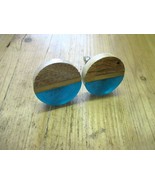 2 WOOD KNOBS ROUND DRAWER PULLS HANDLE KITCHEN BATHROOM MID CENTURY TURQ... - $12.33 CAD