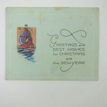 Antique Christmas Card Sailing Ship at Sea Green American Colortype Company - $5.99