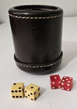 Vintage Leather Dice Cup With Ribbed Lining + 4 Red + Bakelite Dice - £27.38 GBP