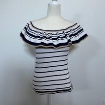 Lilly Pulitzer Perelle White Navy Gold Striped Off Shoulder Sweater Top ... - $34.99