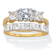 PalmBeach Jewelry Gold-Plated Silver Round and Princess Cut CZ Bridal Ring Set - £22.23 GBP
