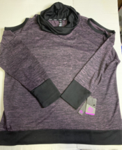 2X Reebok RBX Sweater Womens  Purple Black Cowl Neck L/S Cold Shoulder NWT - £14.73 GBP