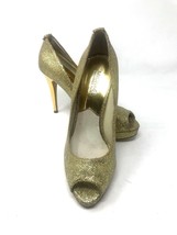 Michael Kors Women 8M York Platform Gold Glitter Bling Peep Toe High Hee... - £54.45 GBP