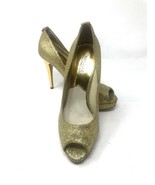 Michael Kors Women 8M York Platform Gold Glitter Bling Peep Toe High Hee... - £54.71 GBP