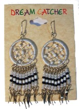 1 PAIR WHITE DREAM CATCHER EARRINGS W SEED BEADS surgical steel womens E... - £5.27 GBP