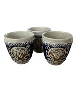 Set of 3 Vintage West German Stoneware Wine Cups Grapevine Relief Blue P... - $28.80