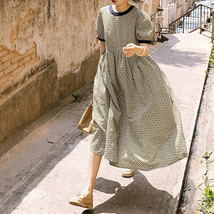 Women&#39;s Bohemian Geo Print Short Sleeve Loose Fit Pleated Dress with Bac... - $49.99