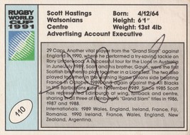 Scott Hastings Scotland Hand Signed Rugby 1991 World Cup Card Photo - £6.37 GBP