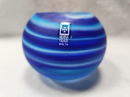 Mdina Glass Malta Art Glass Blue Swirl Bowl Signed Numbered - $50.96