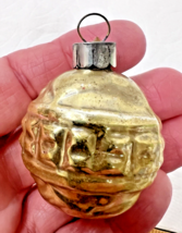Vintage Feather Tree Gold Glass Textured Ball Christmas Ornament 1 5/8&quot; - $18.32