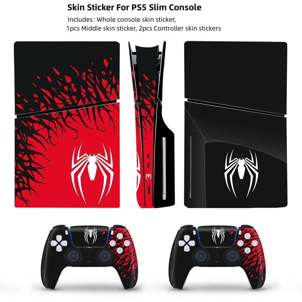 New Gaming Accessories Sets For PS5 Slim Console Disc SKin stickers Vinyl Spider - £15.69 GBP