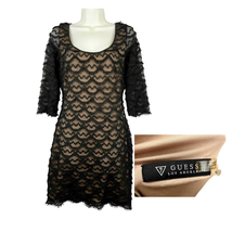 Guess Los Angeles Black Dress Sz 6 Scallop Nude Lace Scoop Neck Bodycon - $22.49