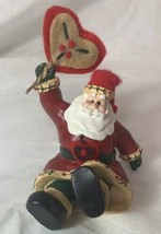 Vintage Resin Santa Figurine with Felt Heart Shaped Balloon Christmas Decoration - £7.99 GBP