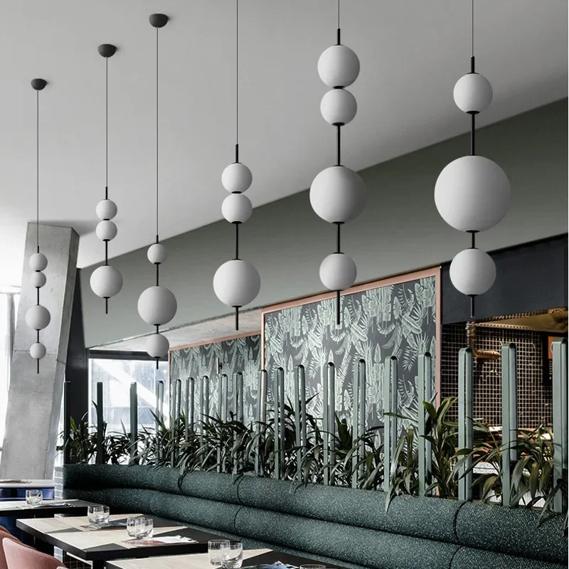 Nordic Led White Hanging Lamp Italy Designer Round Glass Ball Beads Ceiling - £333.05 GBP+