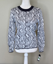 Rachel Roy NWT Women’s Pullover Sweatshirt Size L Black white Snakeskin i9 - £13.94 GBP