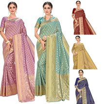 Women Kanchipuram Art Silk Saree &amp; Blouse Wedding Party Daily Indian Wea... - £23.63 GBP