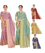 Women Kanchipuram Art Silk Saree &amp; Blouse Wedding Party Daily Indian Wea... - £23.70 GBP