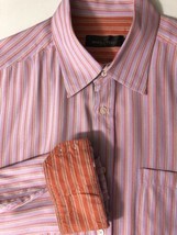 Bugatchi Uomo Men Shirt Flip Cuff Button Up Down Purple Polyester Rayon Blend XL - £7.88 GBP