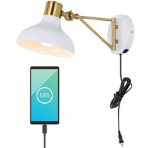 Lynn 15&quot; Swing Arm 1-Light Modern Midcentury Iron Usb Charging Port Led Sconce T - £78.76 GBP