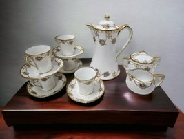 ANTIQUE Nippon Hand-Painted Floral Chocolate Set 5 Cups Saucers Creamer ... - €167,16 EUR