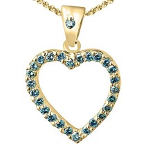 14K Yellow Gold Plated Ocean Blue Real Moissanite Heart Shape Pendant Necklace - £44.32 GBP