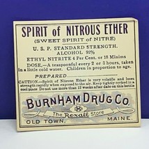 Drug store pharmacy ephemera label advertising Nitrous Ether Old Town Ma... - £9.34 GBP