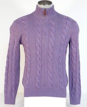 Polo Ralph Lauren Purple Cable Knit Silk &amp; Cashmere Half Zip Sweater Men&#39;s S NWT - £189.82 GBP