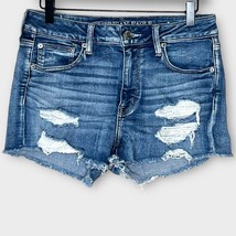 AMERICAN EAGLE hi rise shortie denim cutoffs w/crochet pocket size 8 jean shorts - £19.33 GBP