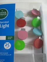 25 LED Cool White Mini Ornament Ball Light String Battery 6 Hr Timer Indoor - £5.14 GBP