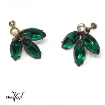 Vintage Sterling Silver Screw Back Earrings w Green Navette Rhinestones ... - £17.30 GBP