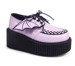 DEMONIA CREEPER-205 Women&#39;s 3&quot; Platform Lavender Creeper W/Bat Wings Boot Shoes - £62.18 GBP
