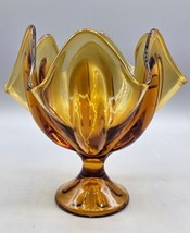 VINTAGE MCM Stretch/Swung Vase, Viking Glass, Amber Clamshell Styled Footed Vase - £20.91 GBP
