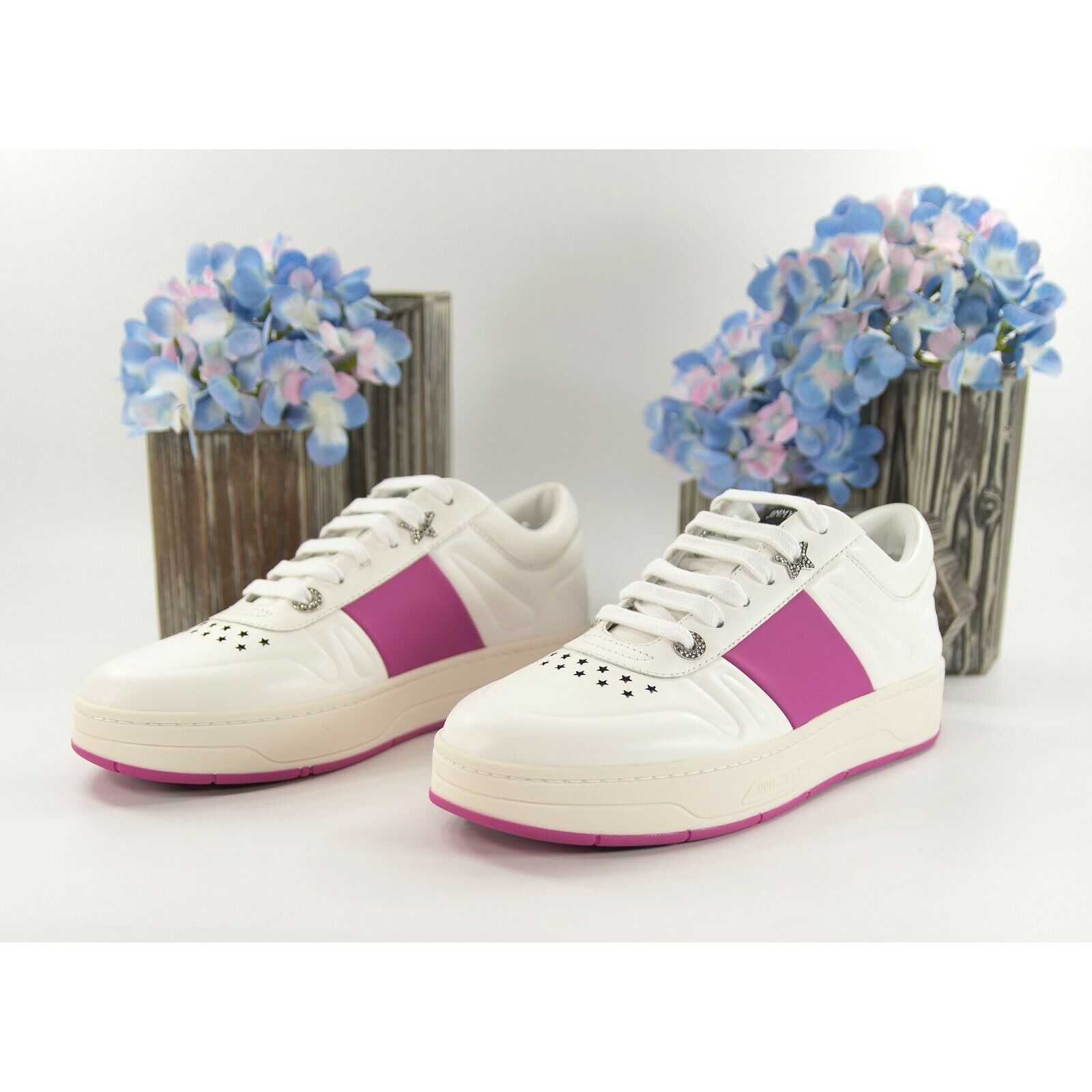 Jimmy Choo Hawaii Fuchsia Stripe Leather Flatform Sneakers 38 NIB Item image 3