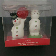 Vtg Hallmark Salt &amp; Pepper Shakers Happy &amp; Merry Christmas Snowman Set N... - $14.99