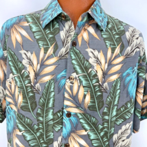 Island Republic Hawaiian Aloha XL Shirt Gray Floral Palm Leaves Tropical - £31.86 GBP