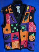 White Stag Halloween Ugly Sweater Vest Button V-Neck Sequins Size Sm 4-6 - £29.40 GBP