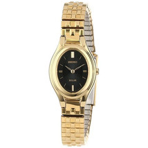 Seiko SUP106 Womens Black Dial Gold Tone Stainless Steel Stretch Band Watch - £92.11 GBP