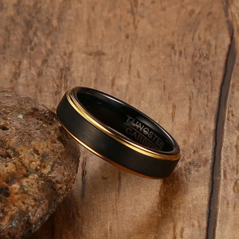 Black Tungsten Rings for Men 5MM Thin Gold-color Wedding Rings for Male Jewelry - £20.54 GBP