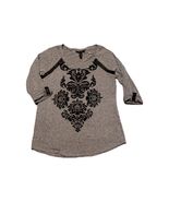 Style &amp; Co Women’s Medium Gray Damask Print Top Faux Leather Trim Adjust... - $14.04 CAD