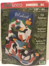 Dimensions Applique Feltworks 18" Xmas Stocking Penguins Snowball Fight 8093 - $64.34