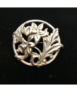 1930s Art Nouveau 2&quot; Round Brooch Lily &amp; Leaf Pattern Unmarked Unpolished - £23.23 GBP