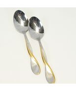 Oneida Golden Aquarius Oval Soup Spoons 7&quot; Stainless Lot of 2 - $467.82 MXN